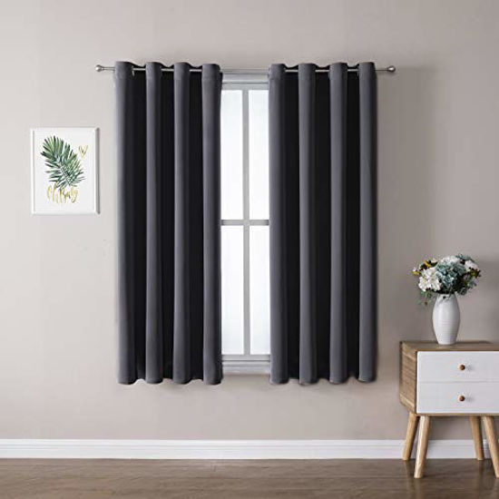 Picture of ChrisDowa Grommet Room Darkening Curtains for Bedroom and Living Room - 2 Panels Set Thermal Insulated Blackout Curtains (Dark Grey, 52 x 45 Inch)