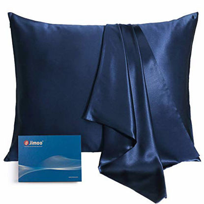 Picture of Natural Silk Pillowcase, for Hair and Skin with Hidden Zipper,22 Momme,600 Thread Count 100% Mulberry Silk, Soft Breathable Smooth Both Sided Silk Pillow Cover(Navy Blue, Queen 20''×30'',1pcs)