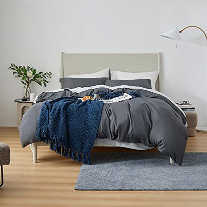 Picture of Bedsure Dark Grey Duvet Cover Full Size - Brushed Microfiber Soft Full Size Duvet Cover 3 Pieces with Zipper Closure, 1 Duvet Cover 80x90 inches and 2 Pillow Shams