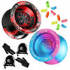 Picture of Pack of 2 MAGICYOYO Professional Yoyos T5 Plus Overlord, Basic Unresponsive Yoyo Balls, Metal Ball Bearing Yo-Yo, Bonus - 10 Replacement Strings, 2 Bags, 2 Gloves (Blue Pink + Black Red)