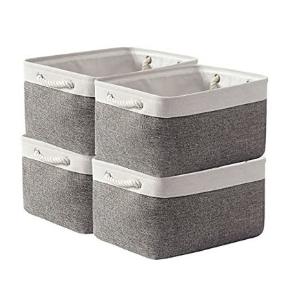 Picture of Sacyic Storage Basket Fabric Sturdy Canvas Storage Bins Organizer with Handles for Clothes and Toy Storage Foldable Storage Boxes Cubes