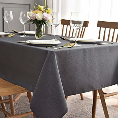 Picture of maxmill Jacquard Table Cloth Waving Pattern Water Resistant Wrinkle Resistance Oil Proof Heavy Weight Soft Tablecloth for Kitchen Dinning Tabletop Decoration Oblong 60 x 140 Inch Charcoal