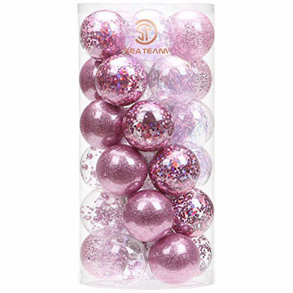 Picture of Sea Team 60mm/2.36" Shatterproof Clear Plastic Christmas Ball Ornaments Decorative Xmas Balls Baubles Set with Stuffed Delicate Decorations (30 Counts, Pink)