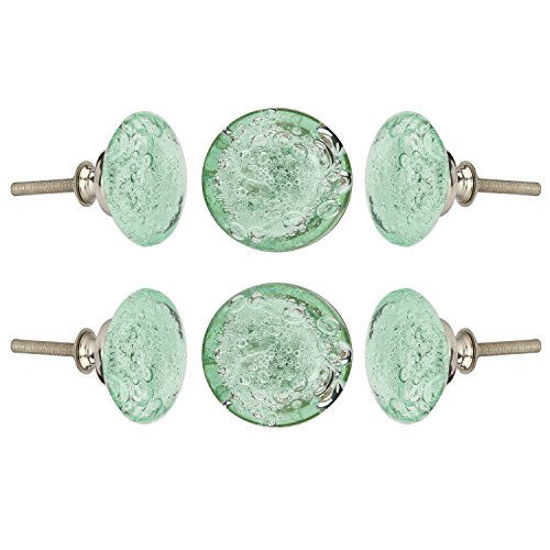 Picture of Set of 6 Crystal Glass Knobs Kitchen Cabinet Cupboard Glass Door Knobs Dresser Wardrobe and Drawer Pull by Perilla Home (Light Green)