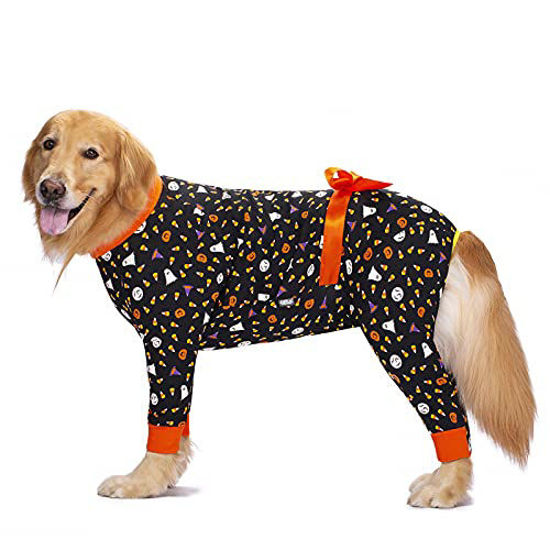 Picture of Miaododo Medium Large Dog Dresses PajamasHalloween Pumpkin Prints Ribbon Lightweight Pullover Dog Onesie Shirt,Full Coverage Dog Pjs Dog Jumpsuit Clothes Apparel (38, Orange Pumpkin)