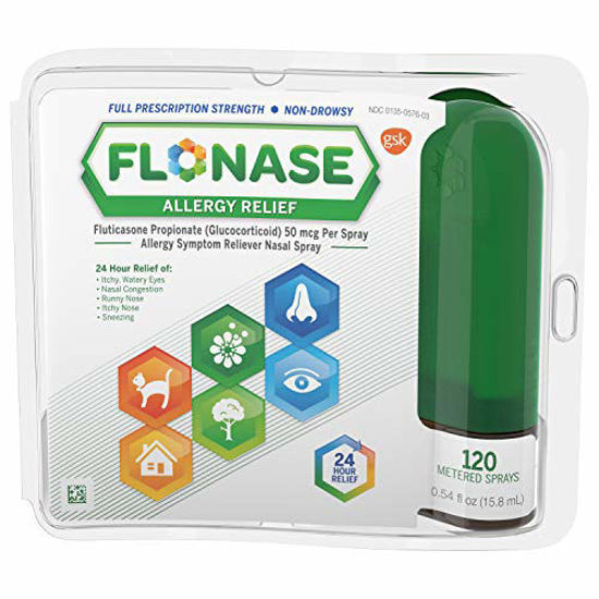 Picture of Flonase Allergy Relief Nasal Spray, 24 Hour Non Drowsy Allergy Medicine, Metered Nasal Spray - 120 Sprays, 0.54 Fl Oz (Pack of 1)