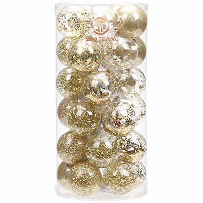 Picture of Sea Team 60mm/2.36" Shatterproof Clear Plastic Christmas Ball Ornaments Decorative Xmas Balls Baubles Set with Stuffed Delicate Decorations (30 Counts, Gold)