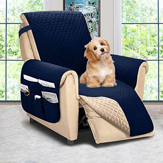 Picture of ASHLEYRIVER Recliner Chair Cover,Recliner Slipcover, Recliner Covers for Dogs,Recliner Slipcover,Recliner Protector(Recliner Medium:Navy Blue/Brown)