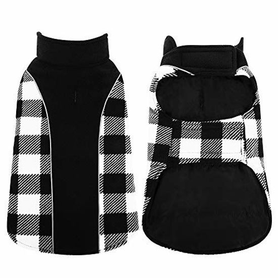 Picture of Kuoser Reversible Dog Cold Weather Coat, Reflective Waterproof Winter Pet Jacket, British Style Plaid Dog Coat Warm Cotton Lined Vest Windproof Outdoor Apparel for Small Medium and Large Dogs Black XL