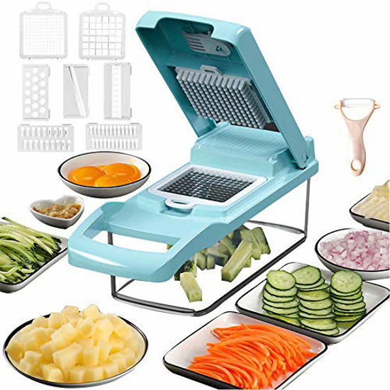 Picture of Vegetable Chopper 12 in 1 Mandoline Slicer Cutter Chopper and Grater Vegetable Slicer Cheese Slicer Onion Chopper Blue