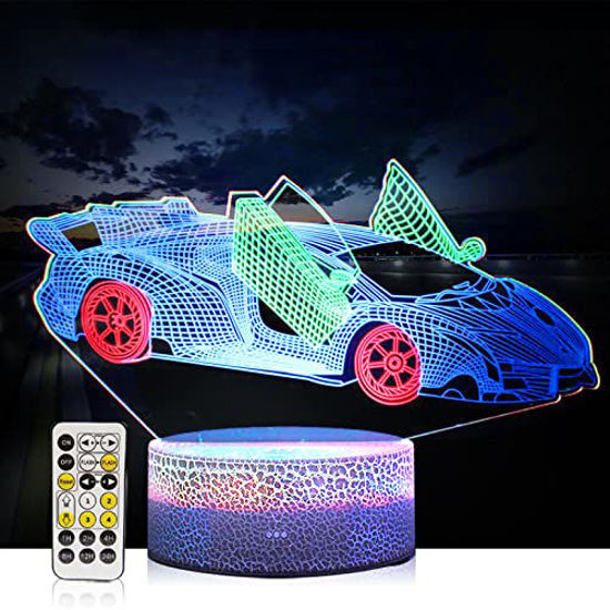 EXOOHOUO 3D Race Car Night Light for Boys 3D Illusion Car Lamp, 7