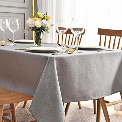 Picture of Maxmill Jacquard Table Cloth Waving Pattern Water Resistant Wrinkle Resistance Oil Proof Heavy Weight Soft Tablecloth for Kitchen Dinning Tabletop Decoration Oblong 60 x 140 Inch Light Grey