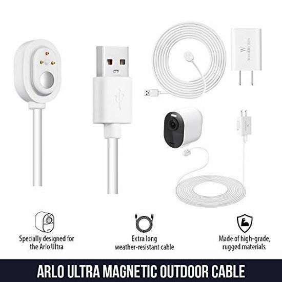 Picture of 25ft/7.6m Weatherproof Outdoor Charging Cable with Quick Charge Adapter Compatible with Arlo Ultra/Ultra 2/Pro 3/Pro 4 (2 Pack, White) (NOT Compatible with Arlo Essential Spotlight)