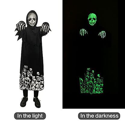 Picture of Kids Grim Reaper Cosplay, Halloween Printed Ghost Robe, Cosplay Black Robe with Glow Pattern with Halloween