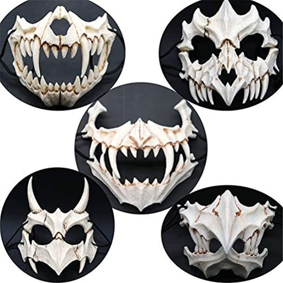 Picture of Japanese Halloween Mask Resin Mask Half Face Skull Scary Mask Cosplay Decorative (Color J)