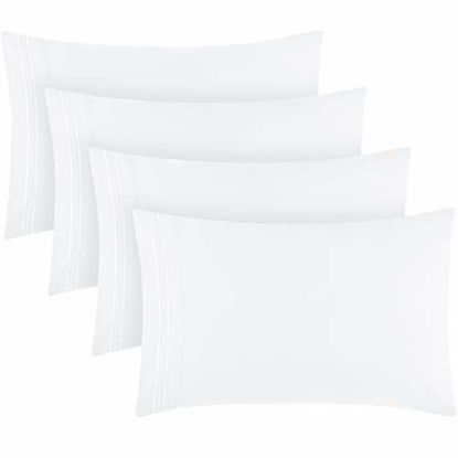 Picture of Mellanni White Pillow Cases Standard Size Set of 4 - Pillow Covers - Pillow Protector - Hotel Luxury 1800 Bedding Sheets & Cooling Pillowcases (Set of 4 Standard/Queen Size 20" x 30", White)