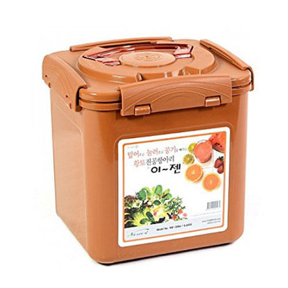 Picture of E-Jen Premium Kimchi, Sauerkraut Container Probiotic Fermentation with Inner Vacuum Lid (Earthenware Brown, 1.6 gal/ 6.4L)