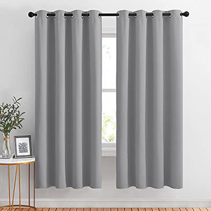Picture of NICETOWN Blackout Curtains Panels for Bedroom - Thermal Insulated Solid Ring Top Blackout Window Curtain Panels for Flat/Apartment (2 Panels, 52 x 72 Inch, Silver Grey)