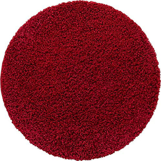 Picture of Unique Loom Solo Solid Shag Collection Area Modern Plush Rug Lush & Soft, 3' 3" x 3' 3", Cherry Red