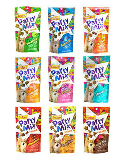 GetUSCart Friskies Party Mix Crunch Variety Pack 9 Flavors Wild West Morning Munch Mixed Grill Picnic Beachside Cheezy Craze Original California Dreamin and Meow Luau