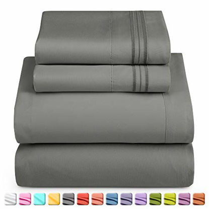 Picture of Nestl Bedding Soft Sheets Set - 4 Piece Bed Sheet Set, 3-Line Design Pillowcases - Easy Care, Wrinkle Free - 8-12 Fitted Sheet for Low Profile - RV Short Queen, Gray