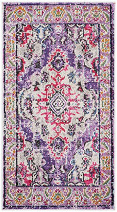 Picture of SAFAVIEH Monaco Collection MNC243P Boho Chic Medallion Distressed Non-Shedding Living Room Bedroom Accent Rug, 2'2" x 4', Violet / Fuchsia