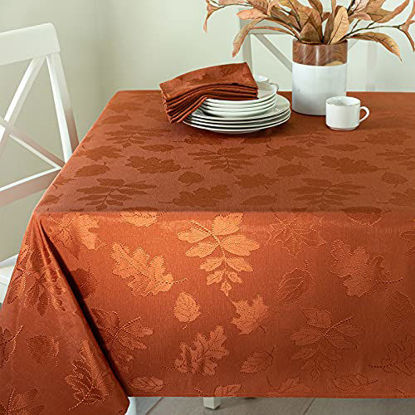 Picture of Benson Mills Harvest Legacy Damask Fabric Tablecloth for Fall, Harvest, and Thanksgiving (Rust, 52" x 70" Rectangular)