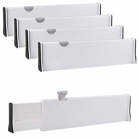 Picture of Rapturous 4 Pack Extra-Long Drawer Organizers, 4 Inch High Expands 15.5 Inch - 21 Inch, Anti-Scratch Foam Edge- Adjustable Drawer Organization Separators for Kitchen, Bedroom, Bathroom, Office Drawers