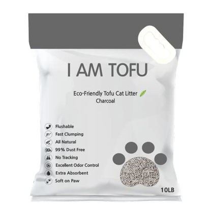 Picture of K KAMY'S ZOO I AM TOFU - Tofu Cat Litter, Natural Flushable Extra Clumping Pellet Litter (10 lb Bag, Charcoal)