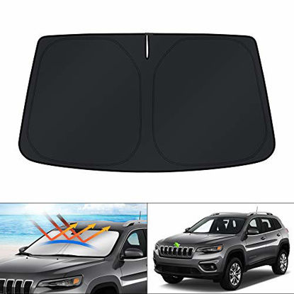 Picture of KUST Windshield Sun Shade for Jeep Cherokee SUV 2014-2021Not for Jeep Grand Cherokee Sunshade Foldable Blocks UV Rays Sun Visor Protector Keep Your Car Cooler