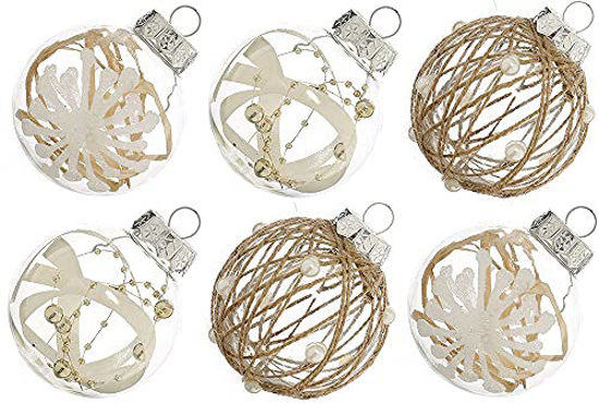 Picture of XmasExp Christmas Ball Ornaments Set-70mm/2.76" Large Shatterproof Clear Glitter Pastic Christmas Ball Ornaments Xmas Tree Decoration Delicate Hanging Ornament for Xmas Party (12 Counts,Flaxen)