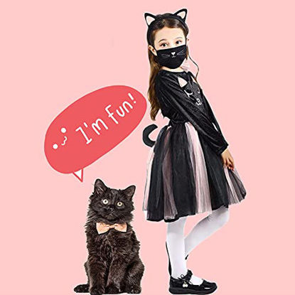 Picture of Halloween Black Cat Costumes for Girls with Pink Tutus, Cat Ears Headband and Tail, Bow Collar, Cat-mask by Wbesty, 7/8 Years Old