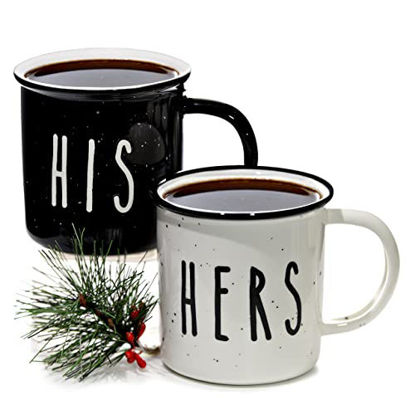 Picture of His And Hers Mugs Set Of 2 Ceramic Coffee Mugs, Cute Matching Coffee Mugs For Couples, His And Hers Gifts For Christmas, Campfire Couples Coffee Mugs Set For Anniversary, Couple Mugs For Him And Her