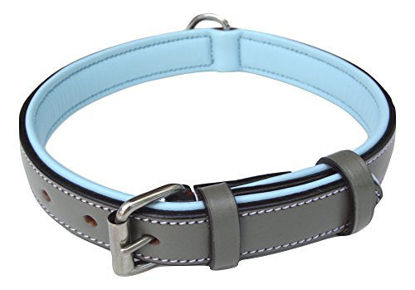 Picture of Soft Touch Collars Padded Leather Dog Collar, Slimline Edition Large Gray and Blue, 24 Inch Long by 1 Inch Wide, Fits Neck Size 18" to 21", Real Genuine Leather