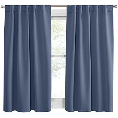 Picture of PONY DANCE Room Darkening Curtains - Bedroom Window Treatment Panels Back Tab/Rod Pocket Short Blackout Curtains Light Filtering Elegant Home Decoration, 42 by 45 Inches, Blue Haze, 1 Pair