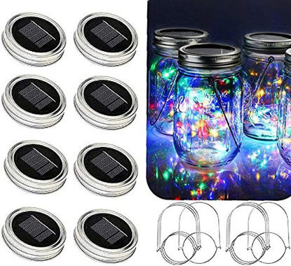 Picture of Solar Mason Jar Lights [Updated], 8 Pack 20 LED Waterproof Fairy Firefly Jar Lids String Lights with Hangers(NO Jars), Patio Yard Garden Wedding Decoration - Colorful