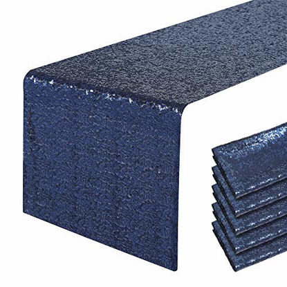 Picture of Pufogu 6 Packs 12 x 72 inches Navy Blue Sequin Table Runner, Glitter Runner for Birthday Party Supplies Decorations Wedding Bachelorette Holiday Celebration Bridal Shower Baby Shower