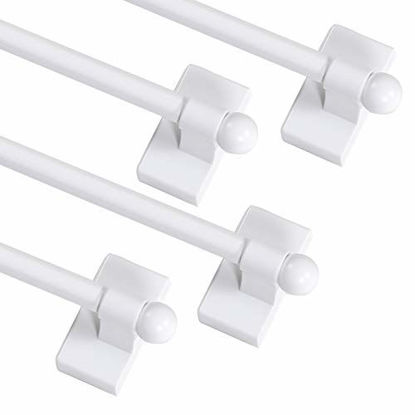 Picture of Turquoize Magnetic Curtain Rod Adjustable Lenght from 9-16 Inch with Petite Ball for Small Window,1/2 Inch Diameter,White, 4 Pack