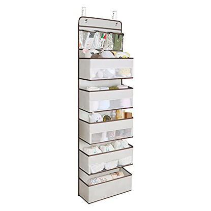 Picture of Univivi Door Hanging Organizer Nursery Closet Cabinet Baby Storage with 5 Large Pockets and 3 Small PVC Pockets for Cosmetics, Toys and Sundries (6 Layers - Beige)