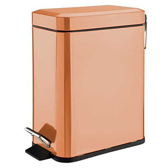 mDesign Slim Metal 1.3 Gallon Step Trash Can with Lid and Liner