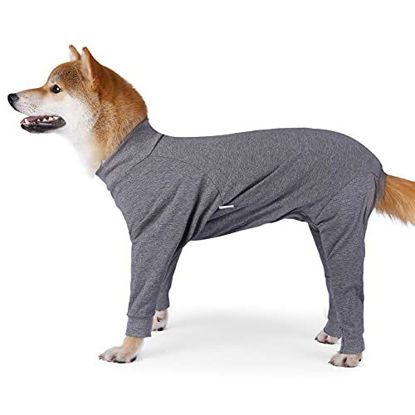 Picture of Dog Recovery Suit Abdominal Wound After Surgery Wear Prevent Licking Wounds E-Collar & Cone Alternatives Postoperative Shirt Dog Pajamas Long Sleeve Prevent Shedding (X-Small, Grey)