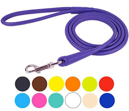 Picture of CollarDirect Rolled Leather Dog Leash 4ft, Soft Padded Training Leather Dog Lead 6ft, Puppy Leash Rolled Leather Small Medium Large Black Blue Red Orange Green Pink White (Purple, Size XL 6ft)