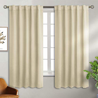 Picture of BGment Beige Room Darkening Curtains 63 inch Length - Rod Pocket and Back Tab Thermal Insulated Curtains for Bedroom/Living Room, 2 Panels Set, 42 x 63 Inch