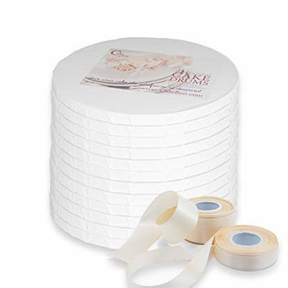 Picture of Cake Drums Round 8 Inches - (White, 12-Pack) - Sturdy 1/2 Inch Thick - Fully Wrapped Edges