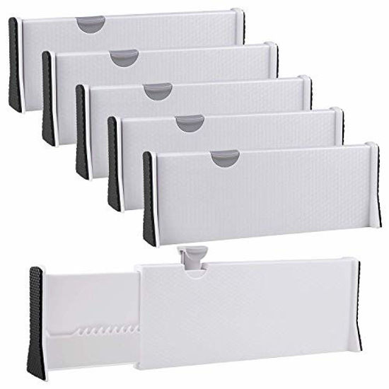 Picture of Rapturous 5 Pack Drawer Dividers - 4 Inch High Expandable Dresser Drawer Organizers, Anti-Scratch Foam Edges - Adjustable Drawer Organization Separators for Kitchen, Bedroom, Bathroom or Office Drawer