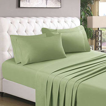 Picture of HOMEIDEAS 6 Piece Bed Sheet Set (King, Sage Green) 100% Brushed Microfiber 1800 Bedding Sheets - Deep Pockets