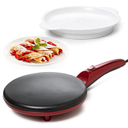 Picture of Auto Power Off Electric Crepe Maker I Pan APO Portable Crepe Maker & Hot Plate Cooktop I ON/OFF Switch I Nonstick Coating I Automatic Temperature Control I Easy to use I Pancakes, Blintz, Chapati . (Red)