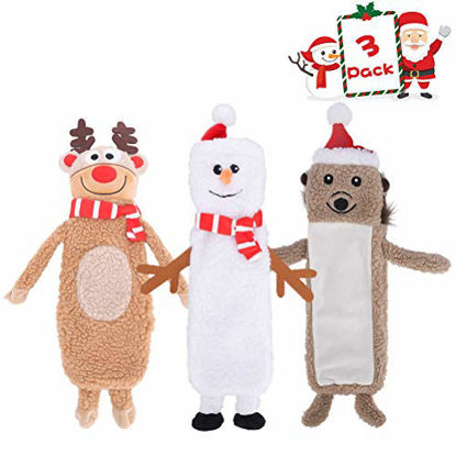 Picture of SCENEREAL No Stuffed Christmas Dog Squeaky Plush Toy 3 Pack - Christmas Element Model, Elk, Hedgehog, Snowman, Pet Chew Plush Toy with Squeaker Inside, Fit for Dogs Puppies