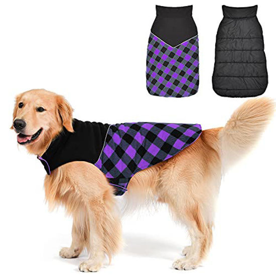 Picture of Fragralley Dog Winter Coat, Reversible Waterproof Winter Pet Snow Jacket, Dog Cold Clothes Warm Cotton Vest Windproof Sweaters, Plaid with Reflective, for Small Medium and Large Dogs,Dog Coat