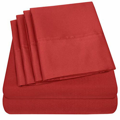 Picture of Sweet Home Collection 6 Piece Bed Sheets 1500 Thread Count Fine Microfiber Deep Pocket Set-Extra Pillow Cases, Value, Short Queen, Samba Red